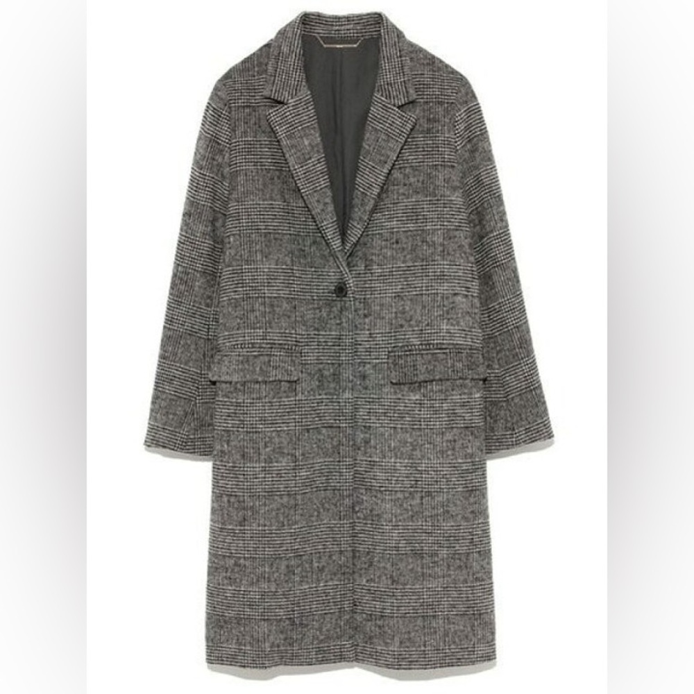 Mila Owen Stylish Wool Black and Gray Plaid Coat